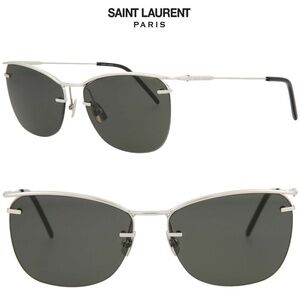 SAINT LAURENT SL464 002 SILVER METAL GREY HALF RIM SUNGLASSES. 56mm